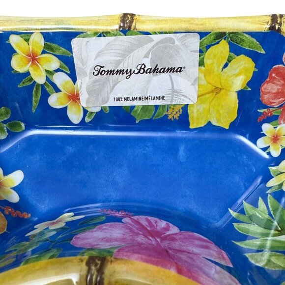 TOMMY BAHAMA Melamine Large Serving Tray Chip and Dip Tropical Hibiscus Flamingo - Picture 3 of 8